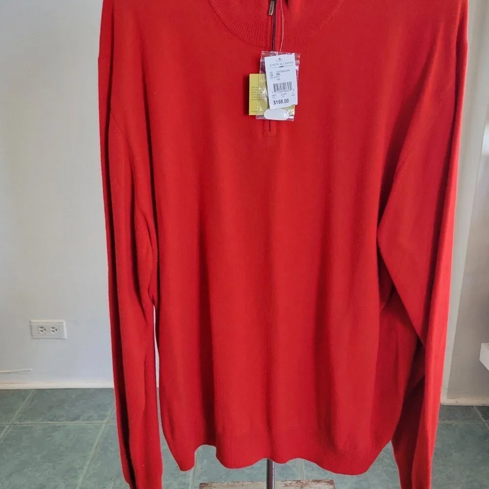 NWT – Joseph & Lyman Men’s Red ¼ Zip Up 100% Cashmere Sweater (Size: XXL) - Picture 6 of 7